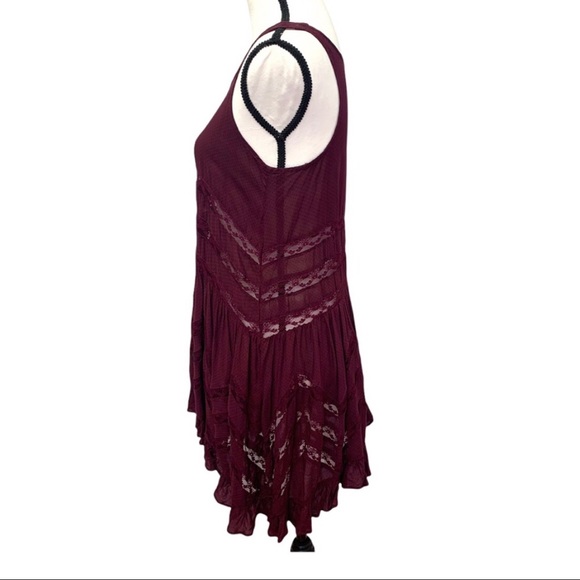 Free People Voile & Lace Maroon with Black Polka Dot Trapeze Dress - Picture 11 of 12